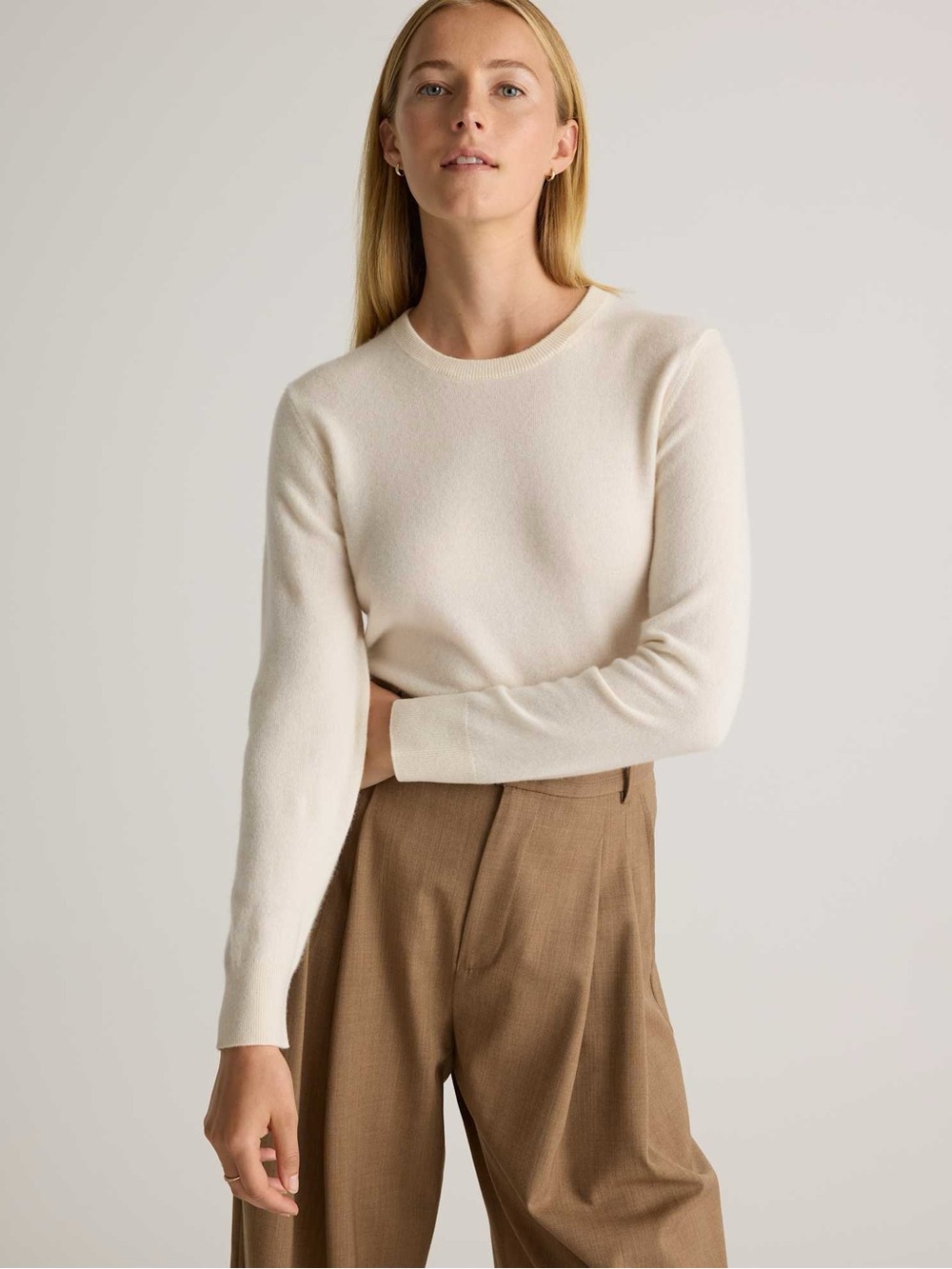 Quince Mongolian Cashmere Cream Crewneck Sweater